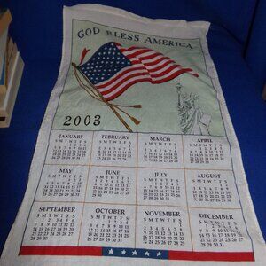 Vintage Patriotic "God Bless America" Liberty Flag Hanging Cloth Calendar - 2003